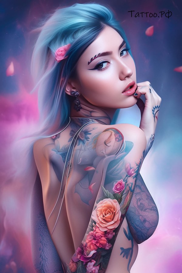 Фото тату Whimsical, dreamlike tattoos on a girl\'s body.