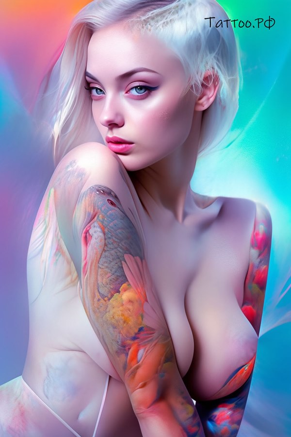 Фото тату A serene image of a girl in a meditativeher tattoos.